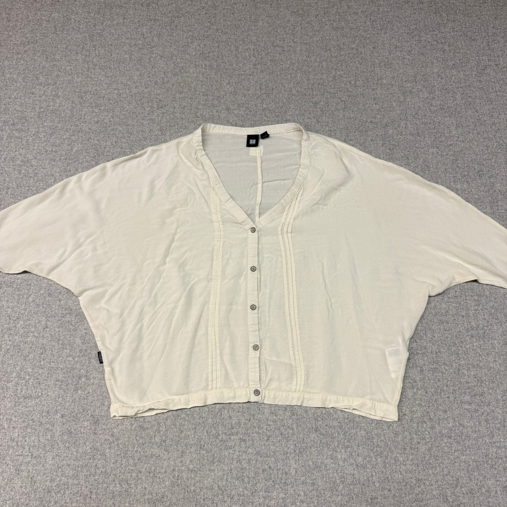Insight Blouse Size 4 Cream Rayon Button Front Pintuck Pleat Dolman Sleeve Crop
